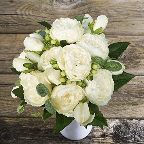 Schliersee Small Artificial Flowers Peony Silk Fake Flower Bouquet For Valentines Day Gifts Home Wedding Decoration Cream Color, 4Pcs #TOP5