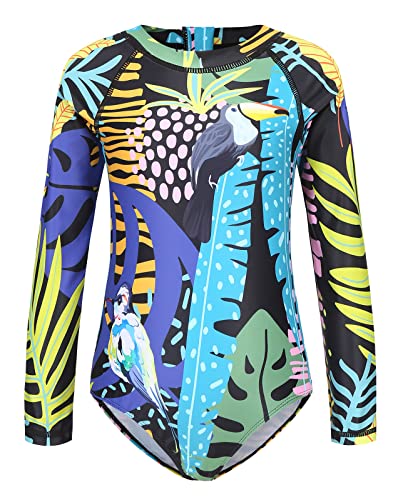 Image of Girls Rash Guard Long Sleeve One Piece Swimsuits Stripes Zipper Bathing Suits UPF 50+ /Sun Protection