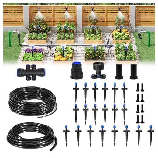 HIRALIY 128FT Drip Irrigation System, Quick Connector Garden Watering Automatic Sprinkler Kit for Lawn Raised Bed Greenhouse Misting System with 3 Kinds Dripper, Adjustable Nozzle