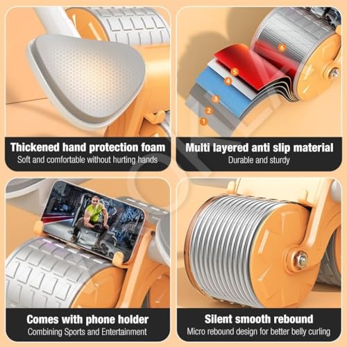 Abs Roller for Men & Women Professional Ab Roller Automatic Rebound With Elbow Support, Timer, Mobile Holder, Knee Mat Abs Roller Wheel Abs Workout Equipment Abdomen Exercise Equipment for Home 2 51qmIXLP0QL