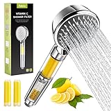 Duschkopf Kalkfilter mit Vitamin C, 5 Modi Duschkopf-Filter für hartes Wasser mit 2 Ersatzbalsamen, Hochdruck-Chlorfilter für hartes Wasser, hilft bei trockener Haut & Haarausfall mit Zitrusduft