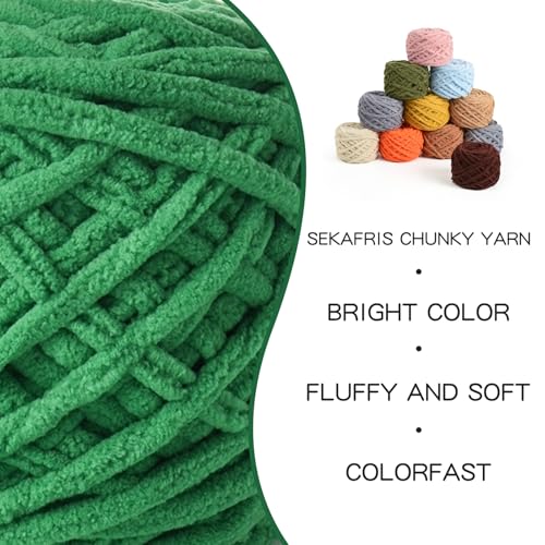 Image of 3 Pack Fluffy Chenille Chunky Yarn for Crocheting 100g(65.6yd) - Baby Yarn for Crocheting Soft - Velvet Yarns for Crochet Blanket - Amigurumi Crochet Yarns (Green)