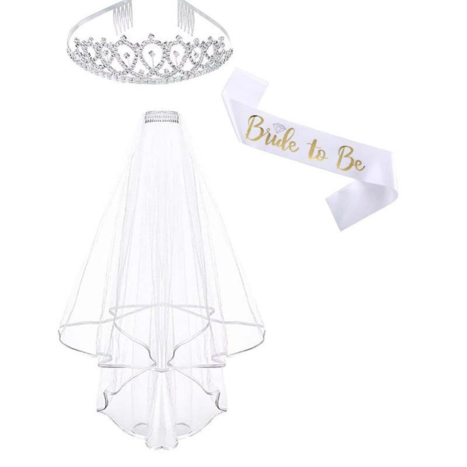 SNAPPSY Bridal Tiara, Shimmering Soft Veil & Sash Set, Princess Style, Party Accessory Silver-image-43