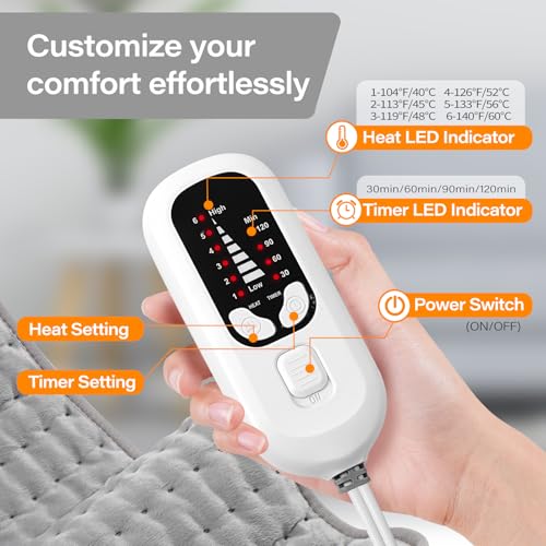 Image of Deepsoon Heating Pad,Electric Heating Pads for Back,Neck,Moist Heating Pad for Abdomen Shoulder Knee Legs,Dry /Moist Heat&Auto Shut Off,Mother's Day Birthday for Men and Women,White Gray,24x12 Inch