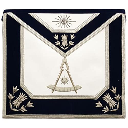 Masonic Regalia Pasado Master Mason Delantal Plata Lingote Bordado a Mano, Azul marino - Plata