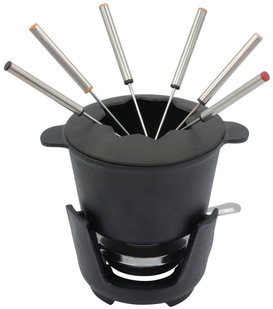 Kinghoff KH-1195 Set per fonduta in ghisa, per 6 persone, con 6 forchette, dimensioni: Ø 17 x 10 cm