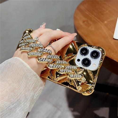 Coque losange paillettes avec chaîne bracelet en strass pour iPhone 11 pro max - 4