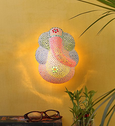 Image of Divine Glow Ganpati Perforated Wall Mounted Light Lamp - Metal & Glass | Perfect for Home, Living Room, Bedroom, Hotel, Office Decoration | Ideal for Pooja Room & Mandir | Decorative Light