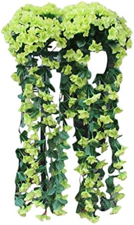 Juesi Hanging Flowers Artificial Violet Flower Wall Wisteria Basket Hanging Garland Vine Flowers Fake Silk Orchid (Green)