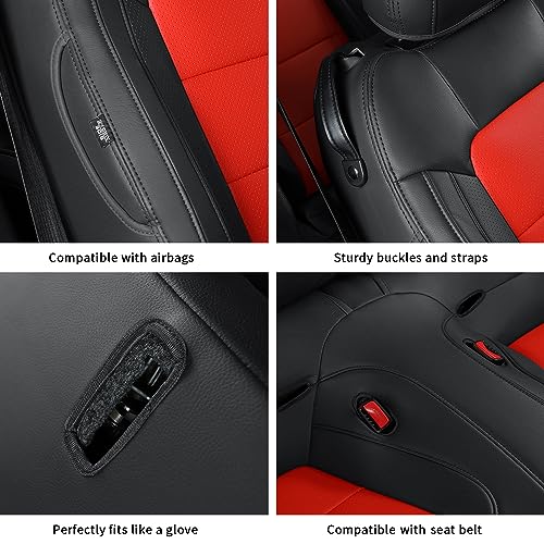 Image of GIANT PANDA Customized Full Set Car Seat Covers Fit Ford Mustang Coupe Hardtop 2015 2016 2017 2018 2019 2020 2021 2022 2023 2024 2025 2026- (Black+Red)