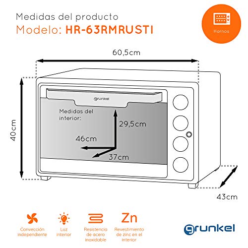 Grunkel - HR-63RMRUSTI - multifunctionele elektrische tafeloven, 63 l met 3 verwarmingsfuncties en temperatuurregelaar… - Image 5