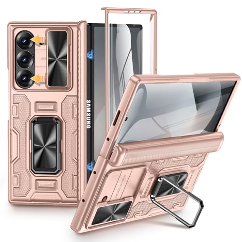 VEGO for Samsung Galaxy Z Fold 6 Case with Stand, [Full-Body Protective] Built-in Screen Protector & Slide Lens Cover & Hinge Protection & 360° Magnetic Kickstand Phone Case for Z Fold 6 2024-Gold