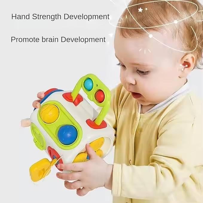 Image of Interactive Busy Cube Toy for Toddlers - Montessori Sensory Activity Box with Analog Switches, Gears, Gyroscope & Pop Handle - Early Learning Fine Motor Skills Toy for Babies 18M+ (Sensory)