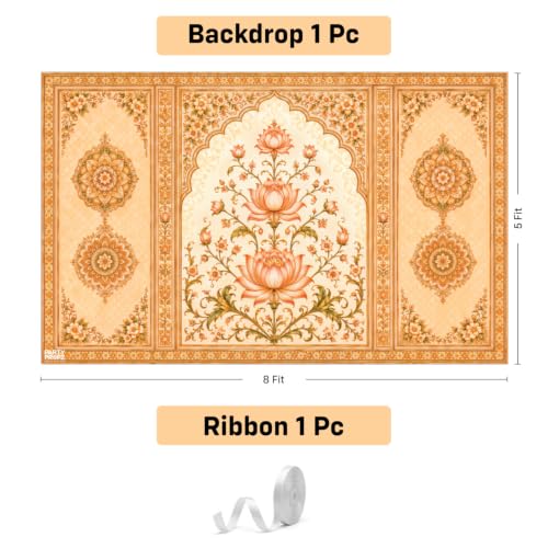 Image of Party Propz Backdrop Cloth for Decoration -2 Pcs,Ganpati Decoration Setup for Home,Ganpati Backdrop Decorations,Varalakshmi Pooja Decorative Items,Backdrop for Janmashtami Decorations,Backdrop Cloth