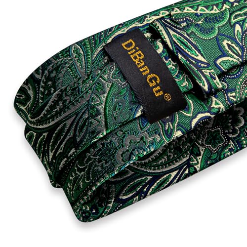 Image of DiBanGu Mens Paisley Tie Sets Silk Jacquard Woven Floral Necktie and Pocket Square Cufflinks Wedding Business Party