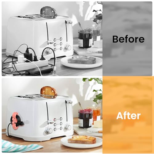 Image of Cord Organizer for Appliances, 6-Pack Stick-On Silicone Cable Holders - Cute & Functional Cord Wraps for Coffee Makers, Blenders, Mixers, Air Fryers - Tidy Kitchen Counter Cord Management(Pink)