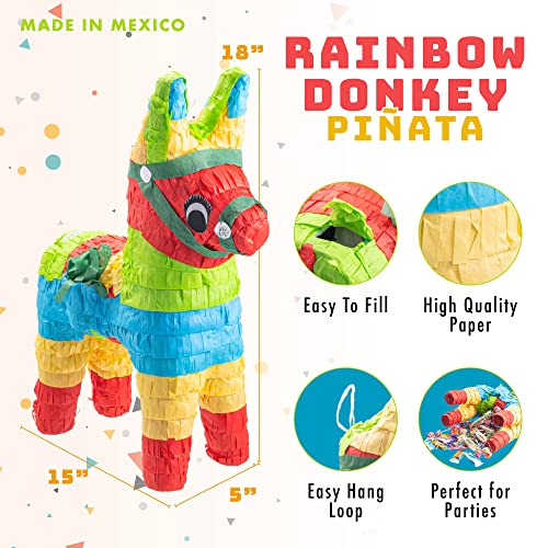 Donkey Burro Pinata - Piñatas For Birthday Fiesta, Cinco De Mayo, Coco Themed Parties For Kids - High Quality Paper - Easy To Fill With Candy And Favors - Mexican Party Decorations #TOP1