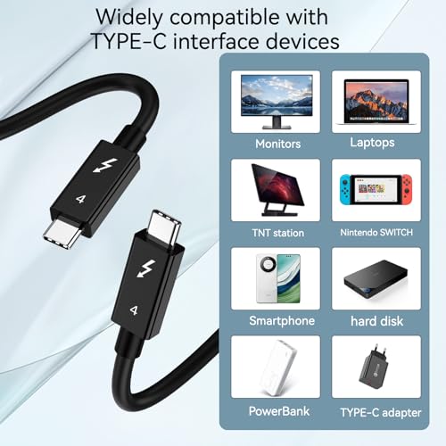 Cable Thunderbolt 4 de 5 pies USB-C para pantalla 8K compatible con Thunderbolt 3 7