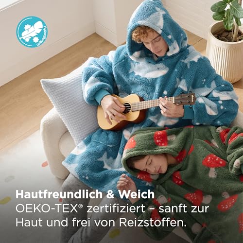 BEDSURE Hoodie Decke mit Ärmeln Geschenke Blau - 107x90 Hai – Ansicht 3