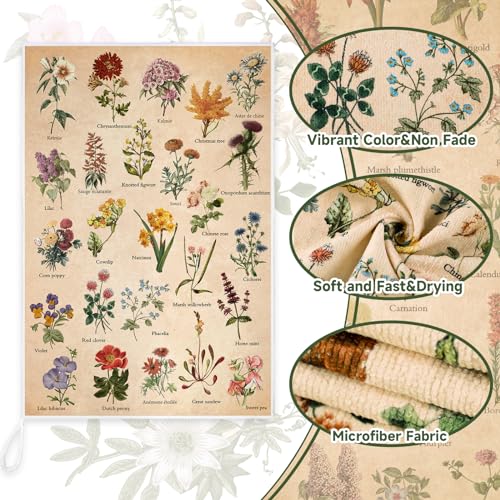 Kajaia FC-KAJAIA-17191 4 Pcs Vintage Floral Kitchen Towels Wildflower Dish Towels 24 X 16 Inch Absorbent Kitchen Tea Towels Decorative Dish Cloth thumb #5