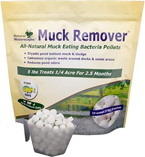 Muck Remover Pellets 5 lb (10 Scoops) | Pond Tablets Treat 1.25 Acres | Lake Muck Remover, Pond Sludge Reducer | Farm Pond Treatment