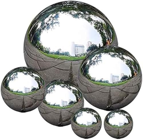 zosenda Stainless Steel Gazing Ball, 6 Pcs 50-150 mm Mirror Polished Hollow Ball Reflective Garden Sphere, Floating Pond Balls Seamless Gazing Globe for Home Garden Ornament Decorations (6 Pcs Mix)