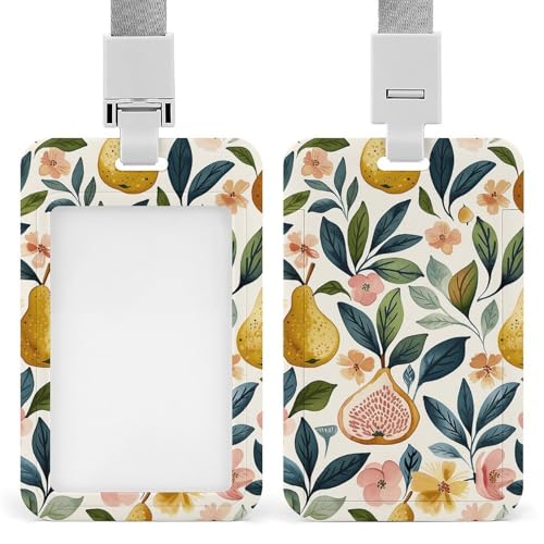 Figs and Pears Vertical ID Badge Holder, Waterproof Name Tag Holder