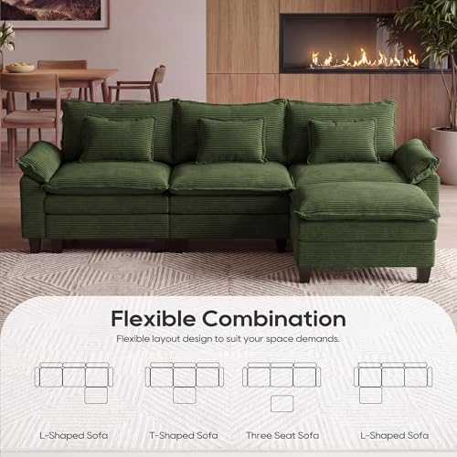 Image of URRED Oversized Modular Sectional Sofa，Solid Green：122 inch L Shaped