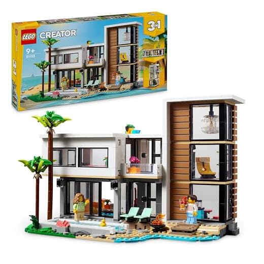 LEGO Creator 3 in 1 Casa Moderna, Modellino da Costruire di Casa da Spiaggia Trasformabile in Edificio Urbano a 3 Piani o Baita, Giochi per Bambini e Bambine da 9 Anni, Idea Regalo di Compleanno 31153