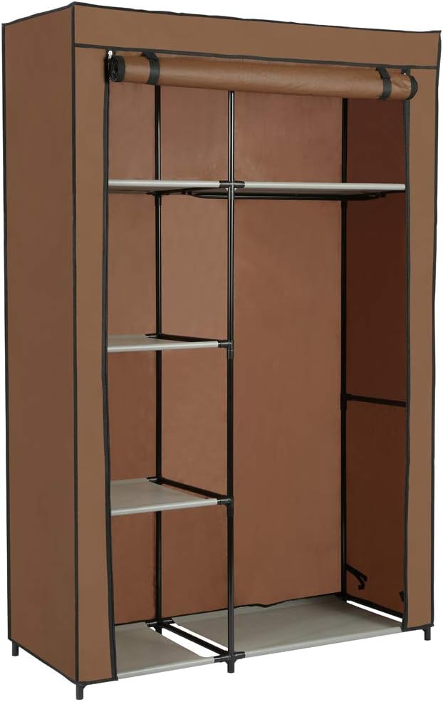 Home-Like Portable Clothes Closet Storage Wardrobe Closet Organizer Storage Closet with Non-Woven Fabric and Hanging Rod Space-Saving Organizer Cabinet L41.73'' x W17.72'' xH65.35' (146-Brown)