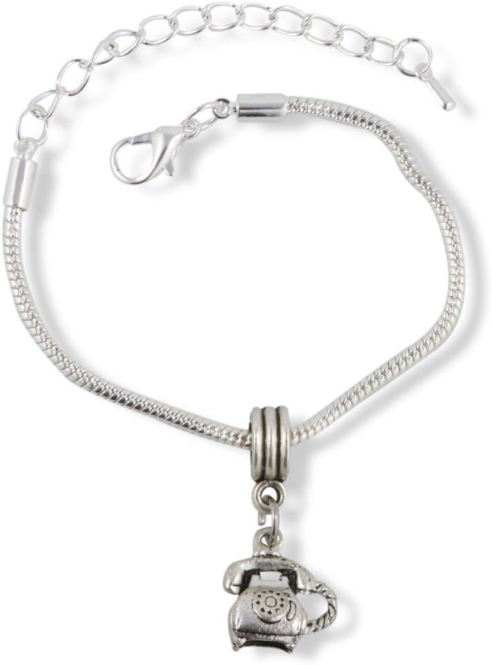 Emerald Park Jewelry Telephone (Old Style Rotary with pick up to ear and mouth) Snake Chain Charm Bracelet