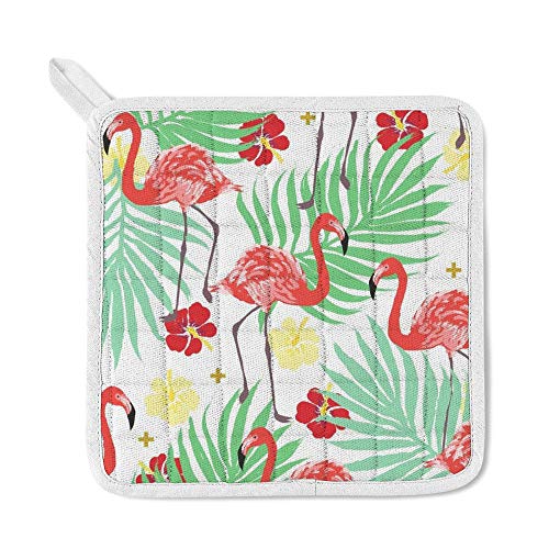 Top Carpenter Polyester Insulation Kitchen Oven Mitts Potholder Apron 3Pcs Set Exotic Flamingo Palm Hibiscus Flower Non Slip Heat Resistant Gloves For Baking Cooking Bbq #TOP2