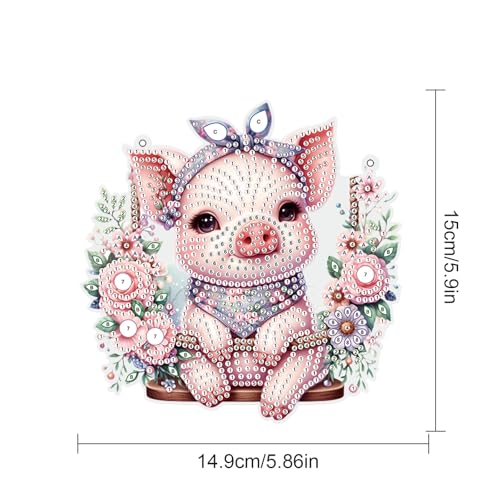 Image of AiYuanzsh 5D DIY Diamond Art Painting Kits Hanging Pendant, Piggy Diamond Art Hanging Sign DIY Special Shaped Crystal Pendant Ornaments for Door Wall Window Home Festival Decor