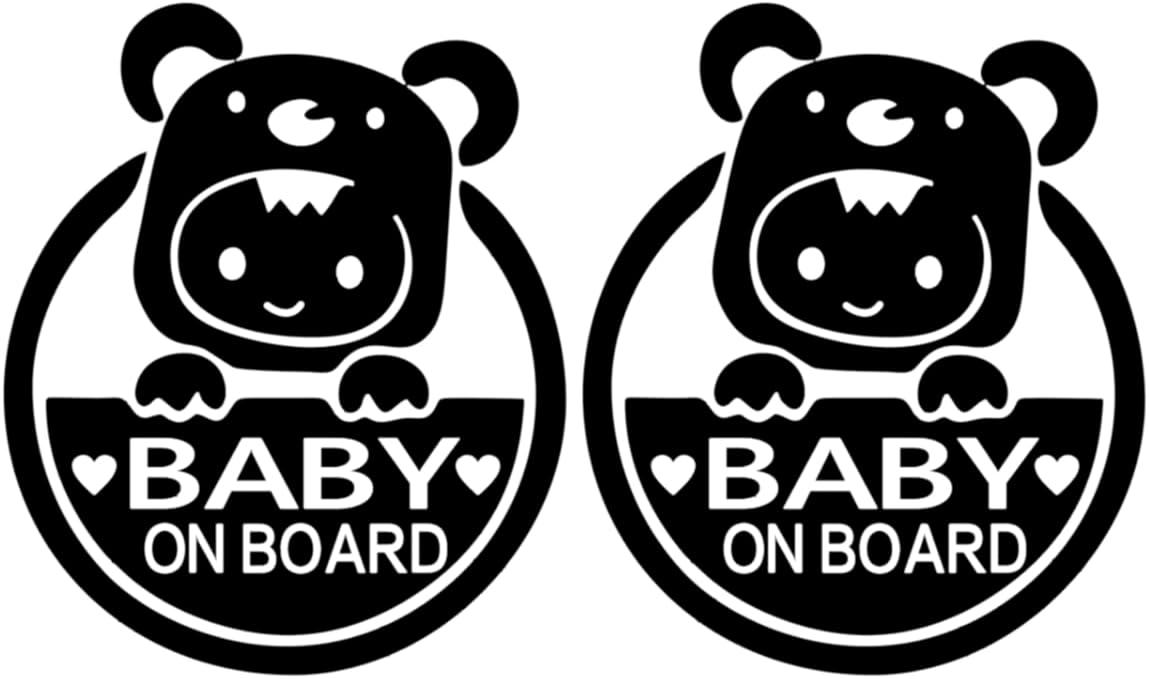 2 Pcs Baby On Board Stickers Set Removable Reflective Car Signs Featuring Cute Cartoon Designs for Enhanced Safety Awareness (Black)