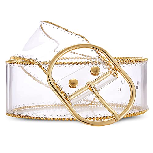 gold jelly beads - Fashion PVC Wide Transparent Clear Jelly Waist Belt with Fancy Buckle for Women and Girls (Color 3-Gold with bead)