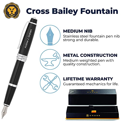 Dayspring Pens Cross Fountain Pen | Engraved Cross Bailey Black Lacquer Fountain Pen. Personalized Gift Pen With Your Name Or Message Engraved #TOP4