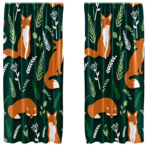 Rideaux motif renards orangés osier vert style bohème chic - 2