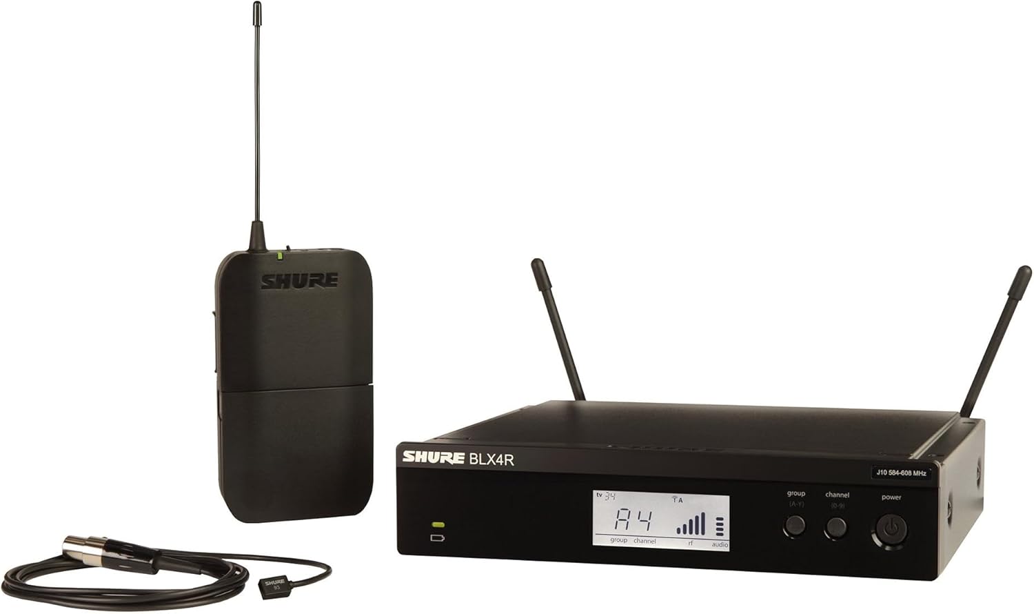 Shure BLX14R/W93 Wireless Microphone System - 14-Hour Battery Life, 300 ft Range, UHF | WL93 Lavalier Mic, Single Channel Rack Mount Receiver | H11 Band (BLX14R/W93-H11)