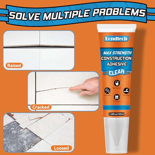 Max Strength Construction Adhesive Clear, Cement Glue, Tile Adhesive, Versatile Concrete Glue for Tile, Cement, Floor, Stone, Wall, Wood & More, 3.38 Ounce Squeeze Tube - Image 5