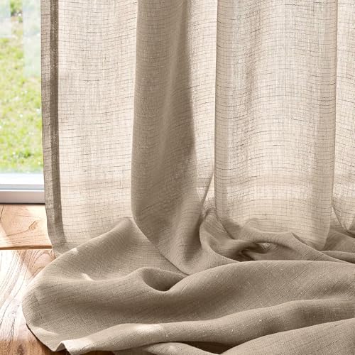 Image of jinchan Linen Curtains Light Filtering Back Tab 100x90 Inch 1 Panel Taupe