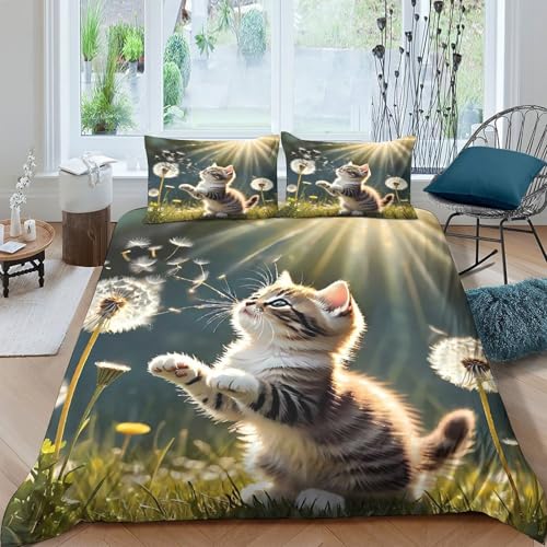 Parure de lit confortable chaton pissenlit pour des nuits douces
