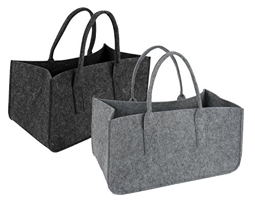 Close Up 2er Set Filztasche Kaminholztasche Filzkorb Kaminholzkorb Filz Zeitungsständer Zeitungskorb, Einkaufstasche, ca. 50 x 25 x 25 cm (Hellgrau & Dunkelgrau)