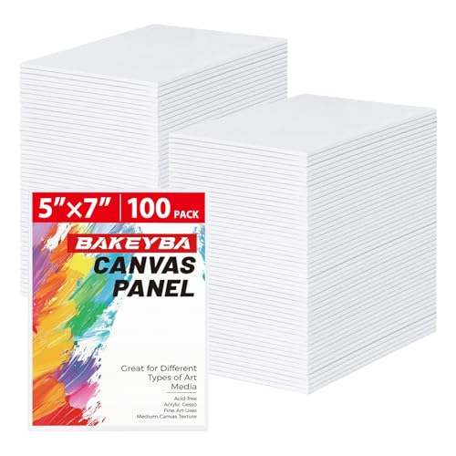 BAKEYBA 100 Pack 5x7 Inch Small Painting Canvas Boards for Kids Blank Canvas Panels White 100% Cotton for Acrylics Oil Watercolor Tempera Paints Art Class Supplies