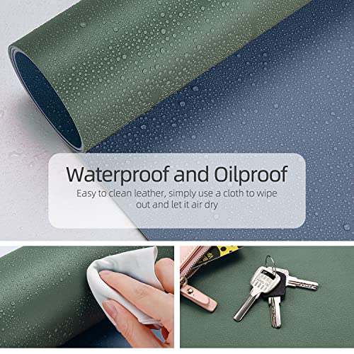 Image of YSAGI Dual-Sided Desk Pad Protector, 31.5 inch x 15.7 inch Desk Mat with Non-Slip - Waterproof PU Leather Office Desk Blotter for Mouse, Keyboard, Writing, Dark Green+Dark Blue