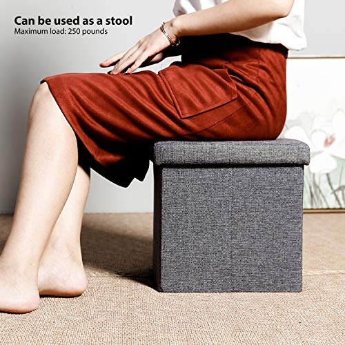 Storage Ottoman Cube, Toy Chest Folding Footrest Stool Seat Linen Grey