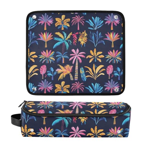 Bolsa organizadora de herramientas para el cabello con diseño abstracto de palmeras y mármol, resistente al calor, para planchas y rizadores, portátil miniatura 3