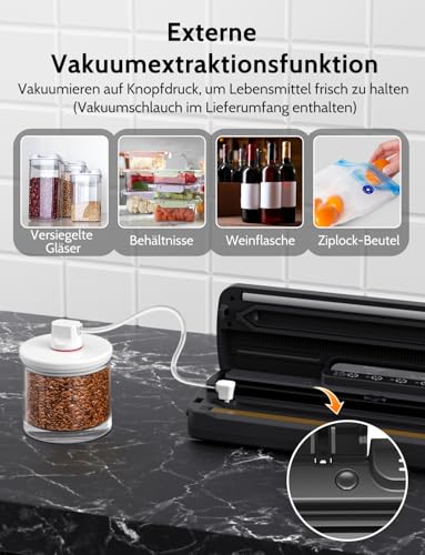 Foto von Vakuumiergerät 5 in 1, Vakuumierer Sous Vide mit Eingebauter Cutter, Vacuumiergeraet Folienschweißgerät inkl.10 Vakuumierbeutel und Schlauch, Einschweissgerät Vakuum Sealer für Lebensmittel