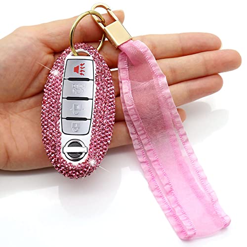 Image of Key Fob Cover Compatible with Nissan Altima Maxima Murano Rogue Sentra Armada Sedan GTR Pathfinder Compatible with Infiniti EX FX X G JX M Q QX Bling Crystal Diamond Cover Shell Case (Pink)