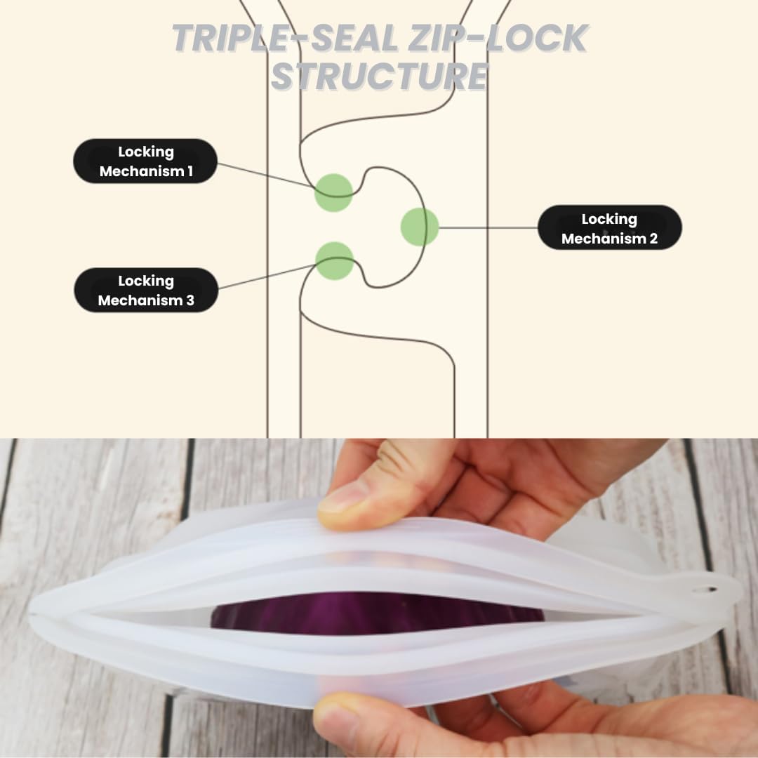 Cucinity Premium Silicone Reusable Zipper Bag, Food Storage Bags, BPA Free, Leakproof, Dishwasher & Microwave Safe, Eco-Friendly Zip Bags for Meal Prep, Freezer, Mint, 3-Pack (68oz, 41oz, 20oz)