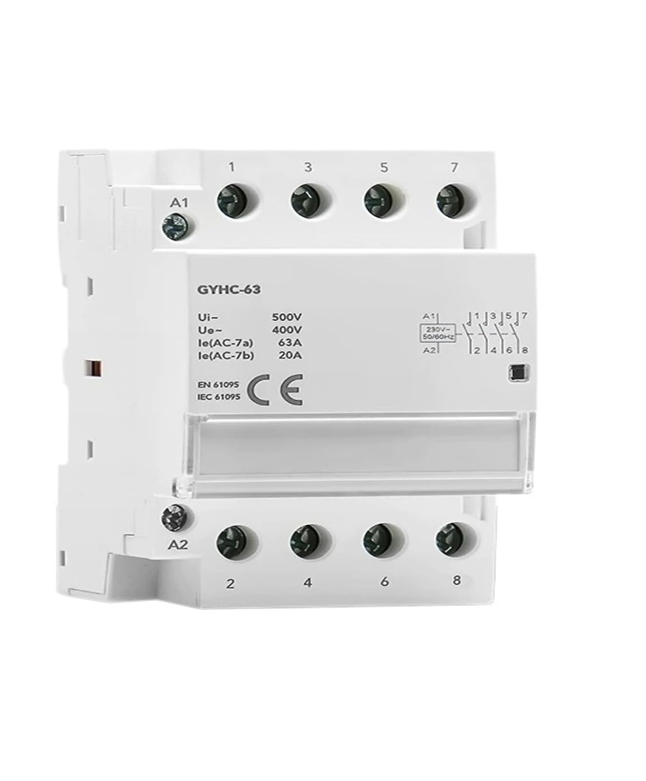 Contactor modular de CA 2P 4P 25A 63A 2NO o 4NO o 2NC2NO 220V/230V 50/60HZ Tipo doméstico de riel DIN (2P 63A 2NO)